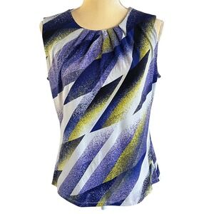 Calvin Klein Sleeveless Top Abstract Print Ruched Neck Casual Blouse Multicolor‎